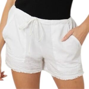 River + Sky 100%‎ Linen Shorts Large Drawstring Waist Pockets Frayed USA Made